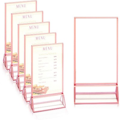 Stockroom Plus 6-Pack Clear Acrylic Sign Holder with Rose Gold Metal Borders, Menu Stand (4 x 7.35 in)