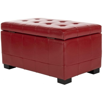 Small Red Quilted Leather Storage Bench with Black Legs