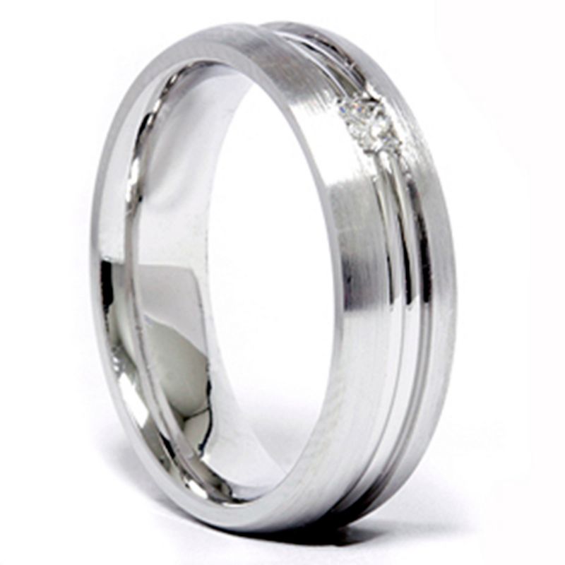 Pompeii3 Men's 14K White Gold Princess Diamond Wedding Band Ring, 2 of 5