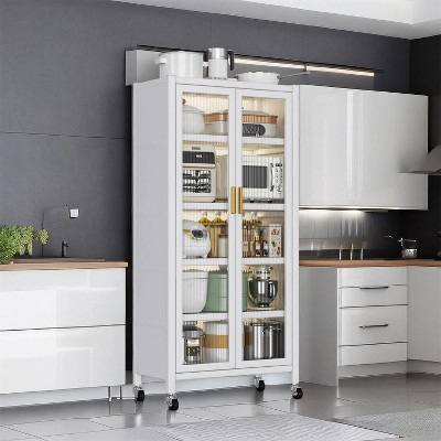 LunaLulinlk Open-door kitchen shelving Floor-to-ceiling multilevel household microwave storage cabinet bowls side cabinets cabinets Storage cabinets