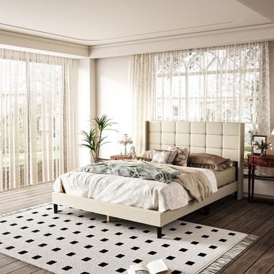 FUFU&GAGA Queen-Size Upholstered Bed Frame, Square shape,TB117 - Certified,Stable Slat Support