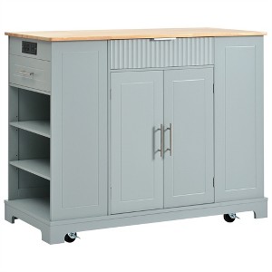 OUTSUPPLY Kitchen Island with Trash Storage, 3 Drawers, 5 Wheels, Adjustable Shelves - 1 of 4