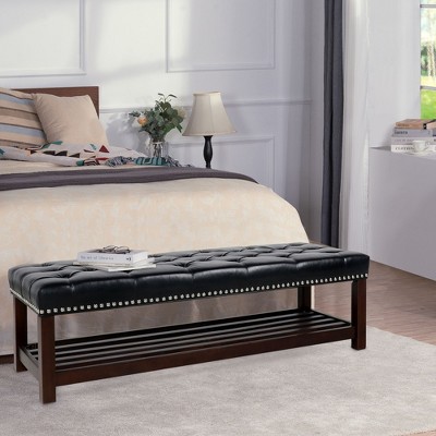Grungis Storage Benches with Nailhead Trim and Shelf,Tufted Upholstered Storage Ottoman,Storage Ottoman Benches for Living Room,Bedroom