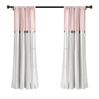 Blush and Off-White Linen Button Window Curtain Panel