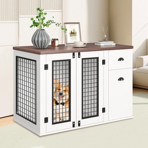 44'' Dog Crate Furniture with Drawer & Cabinet, Heavy Duty Dog Kennel Furniture, Wooden Indoor Pet Cage Side End Table for Small to Medium Pets - 1 of 4