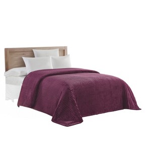 Plazatex Striata Lined Oversized All Season 100% Polyester Blanket Queen Plum - 1 of 4
