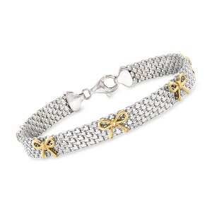Ross-Simons Sterling Silver and 18kt Gold Over Sterling Bow Bismark-Chain Bracelet - 1 of 3