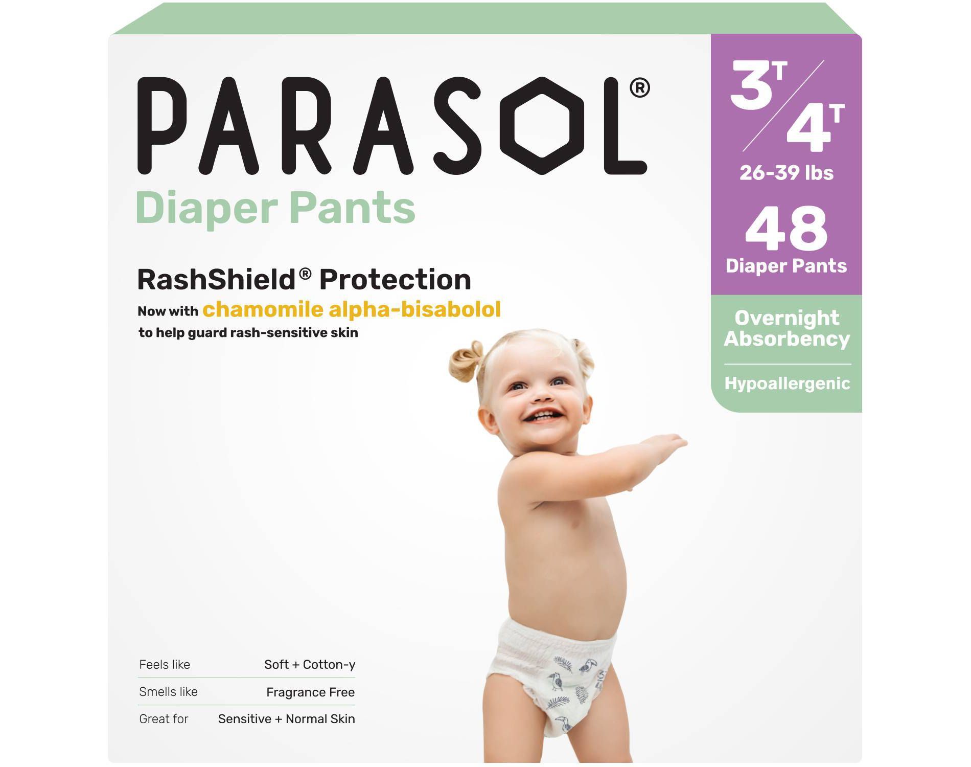Parasol Chlorine-Free Diaper Pants (Pull-On Style) with RashShield Protection - 3T-4T: Latex-Free, No Fragrance Added, Vegan, Non-Toxic
