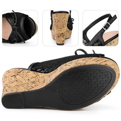 Perphy Women's Platform Heels Lace Bow Decor Slingback Wedge Sandals - image 3