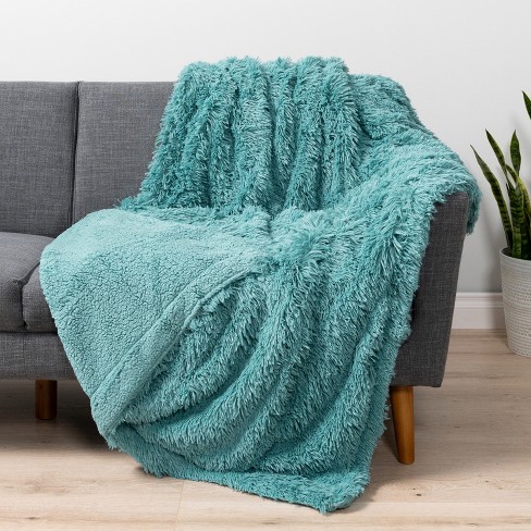 PAVILIA Fluffy Faux Fur Reversible Throw Blanket for Bed, Sofa, and Couch - image 1 of 4