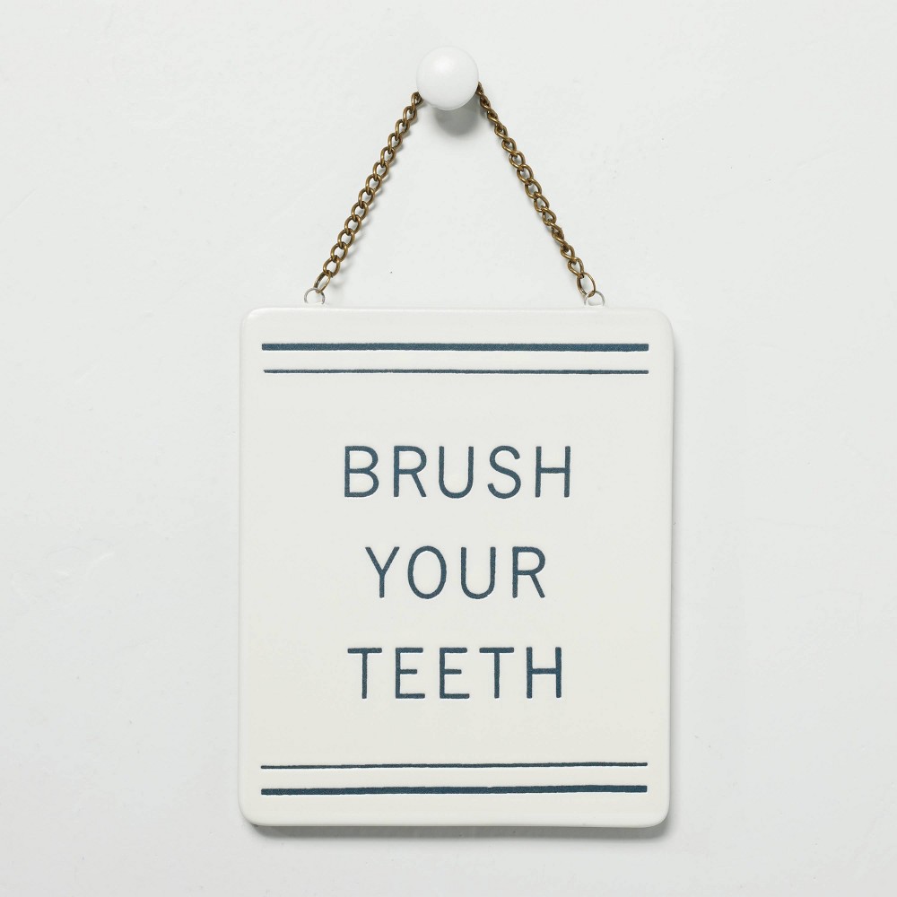 'Brush Your Teeth' Stoneware Wall Sign Blue/Cream - Hearth & Hand with Magnolia