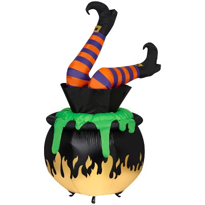 Gemmy Animated Halloween Inflatable Kicking Witch Legs in Cauldron, 6 ft Tall, Multi
