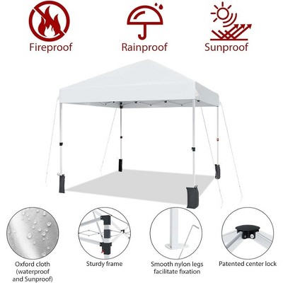 8x8FT White Pop Up Canopy Tent with Wheeled Bag and Sandbags