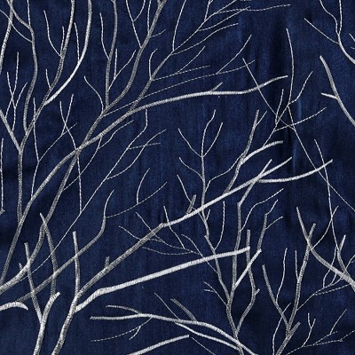 Navy Faux Silk Embroidered Sill Length Window Valance