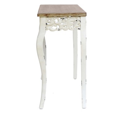 Victorian Off-White and Natural Wood Console Table with Storage