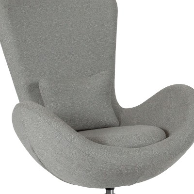 31" Light Gray Fabric High-Back Egg Lounge Chair with Chrome Swivel Base