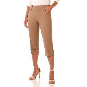 Rekucci Women's Pull-On Mid-Rise Cuffed Capri Pants Comfort Waistband - 1 of 4