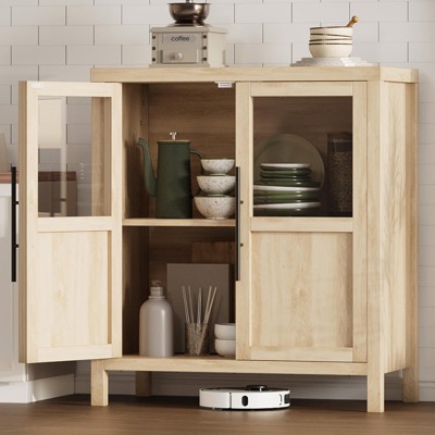 29" Large Buffet Cabinet with Storage,Sideboard Buffet Cabinet with Glass Doors, Modern Farmhouse Console Table, for Kitchen Dining Room, Living Room