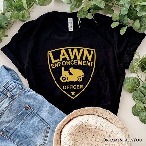 Lawn Enforcement Officer T-Shirt, Funny Badge Style Navy and Black Tee for Lawn Mower Gardener Dad| OrnamentallyYou - 1 of 4