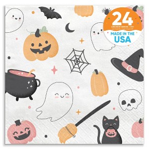 Big Dot of Happiness Pastel Halloween Party Napkins, Pink Pumpkin Birthday Party Decor, White 3-Ply Paper Luncheon Napkins - 24 Count - 1 of 4