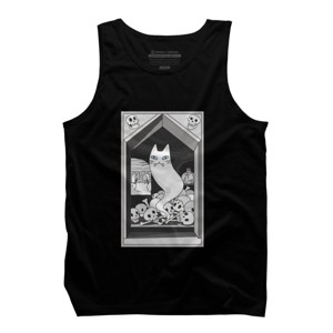 Men's Design By Humans Ghost cat the Keeper of the Crypt By runcatrun Tank Top - 1 of 2