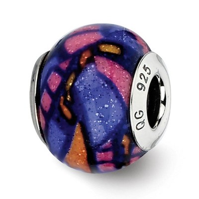 Black Bow Jewelry Multicolor w/ Glitter Overlay Glass & Sterling Silver Bead Charm, 15mm