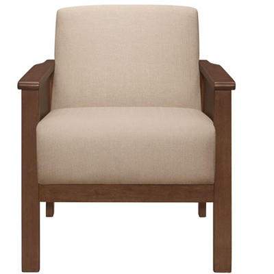 NicBex Polyester Accent Chair,Upholstered Living Room Chairs with Mid-Height Back and Wooden Arms,Modern Armchair,Club Chairs for Living Room,Brown
