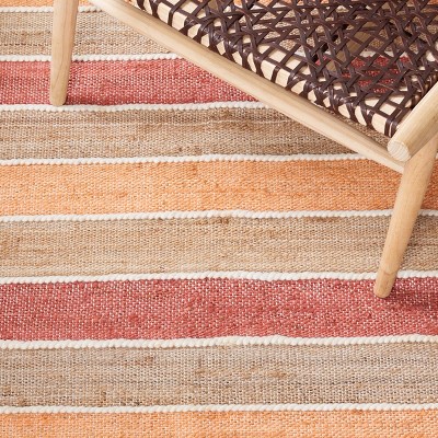 Rust Red and Beige Handwoven Wool Striped Area Rug