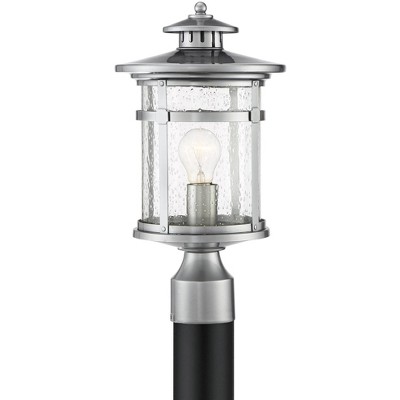 Franklin Iron Works Industrial Outdoor Post Light Chrome 16" Clear Seedy Glass Lantern for Exterior Garden Yard Patio Driveway