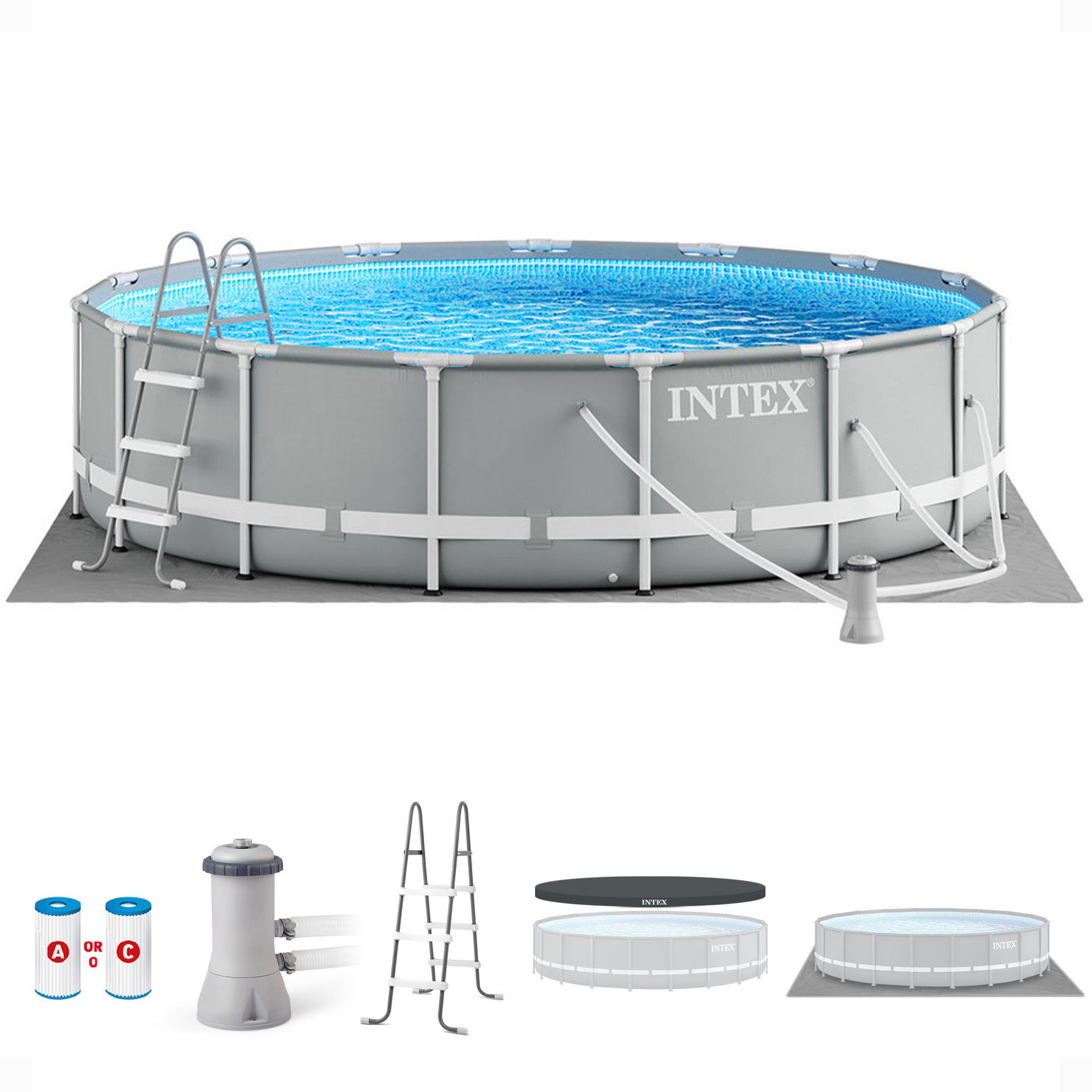 INTEX 26723EH Prism Frame Premium Above Ground Swimming Pool Set: 15ft x 42in – Includes 1000 GPH Cartridge Filter Pump – Removable Ladder – Pool