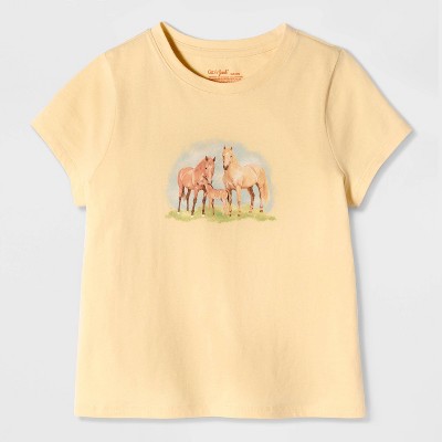 Cat & Jack Girls' Short Sleeve 100% Cotton 'Horse Family' Graphic T-Shirt - Cat & Jack™ Gold L — фото 2