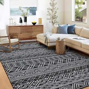 Washable Area Rugs Neutral Modern Living Room Rug Stain-Resistant Low Pile Non Slip Indoor Distressed Print Carpet - 1 of 4