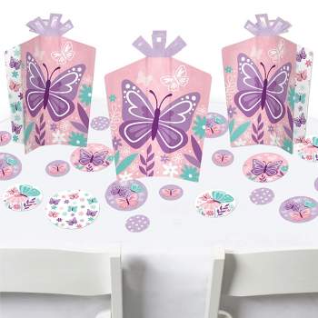 Big Dot of Happiness Beautiful Butterfly - Floral Baby Shower or Birthday Party Decor and Confetti - Terrific Table Centerpiece Kit - Set of 30