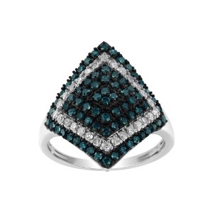 Silver 1 cttw White and Treated Blue Diamond Rhombus Cocktail Ring - 1 of 4