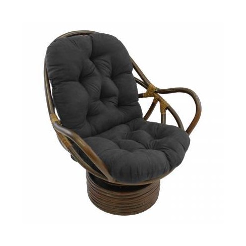 Rattan Swivel Rocker With Micro Suede Cushion Black