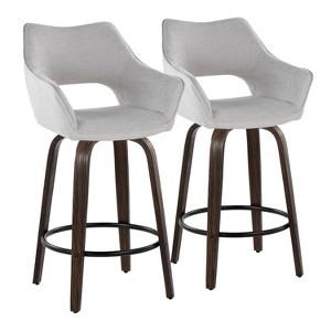 LumiSource Set of 2 Mustang Counter Height Barstools Dark Wood Fabric - 1 of 4