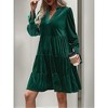 Women’s Elegant Velvet Long Sleeve Dress Casual Fall V Neck A Line Babydoll Flowy Formal Wedding Party Mini Dress - 3 of 4