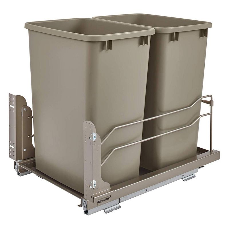 Rev-A-Shelf Double Pull-Out Trash Can for Under Kitchen Cabinets 35 Quart 8.75 Gallon with Soft-Close Slides, 1 of 7