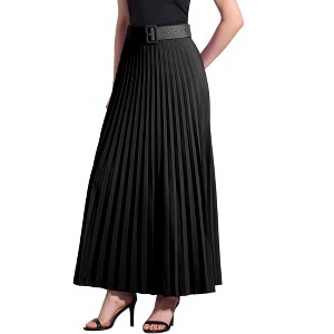 Allegra K Women's Flowy Pleated Elastic High Waist with Belt A-line Skirt - 1 of 4