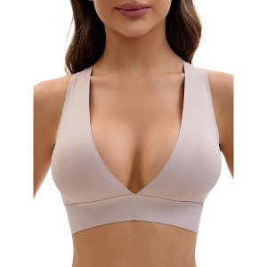 INSPIRE CHIC Women's Deep V Bralette Wirefree T-Shirt Seamless Comfortable Plunge Bras - 1 of 4