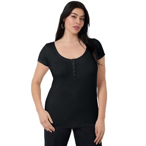 June + Vie by Roaman's Women's Plus Size Ribbed Henley Top - 1 of 2