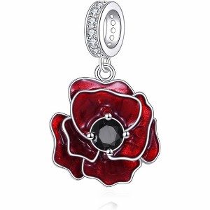 925 Sterling Silver Poppy Flower Charm Bead, Red Pendant for Bracelets and Necklaces, Jewelry Gift for Women - 1 of 4