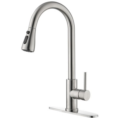 DOMETOUR Single Handle High Arc Brushed Nickel Pull Out Kitchen Faucet,Single Level Stainless Steel Kitchen Sink Faucets with Pull Down Sprayer