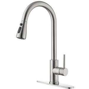 DOMETOUR Single Handle High Arc Brushed Nickel Pull Out Kitchen Faucet,Single Level Stainless Steel Kitchen Sink Faucets with Pull Down Sprayer - 1 of 4