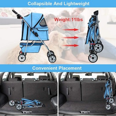 Blue Foldable Pet Jogger Stroller with Mesh Windows
