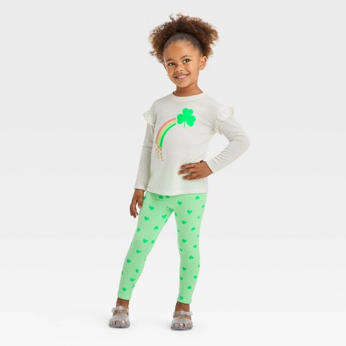 Toddler Girls' St. Patrick's Day Rainbow Long Sleeve Shamrock & Leggings  Set - Cat & Jack™ Cream 12M