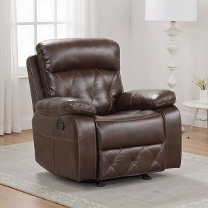Royal Hampton Manual Glider Recliner Chair, Pillow Top Arms, Brown Faux Leather - 1 of 4