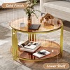 Glass Coffee Table Round Center Table Cocktail Table Accent Table Sofa Table with Gold Metal Drum Frame, Transparent/Black/Brown-ModernLuxe - 3 of 4