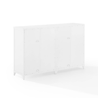 White Freestanding Media Storage Cabinet Set with Poly Rattan Mesh Doors