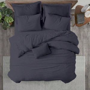 Set of 3 Queen Duvet Cover Set - 100 Egyptian Cotton Sateen, 600 TC, Dark Grey - 1 of 4